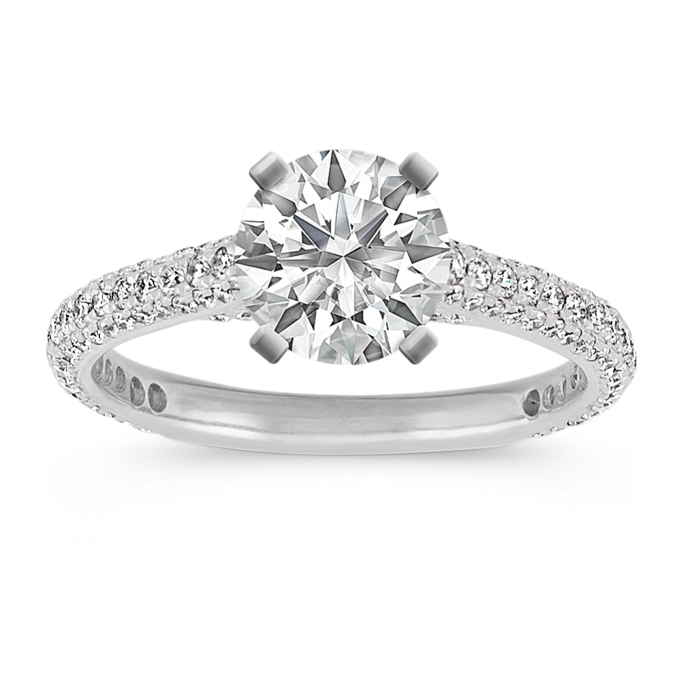Tango 14k White Gold Pave-Set Round Diamond Cathedral Engagement Ring
