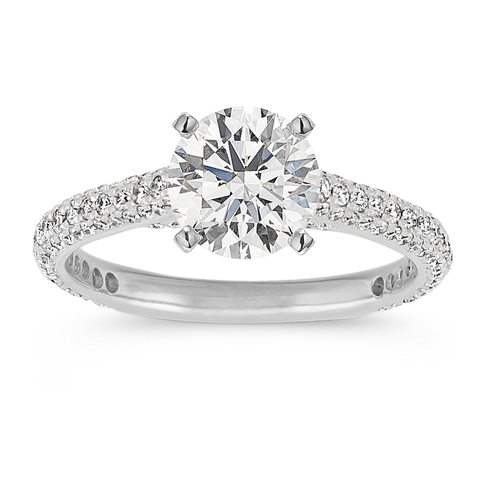 Tango 14k White Gold Pave-Set Round Diamond Cathedral Engagement Ring
