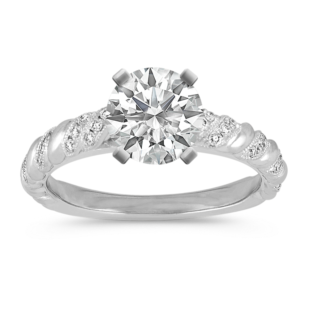 Pave-Set Round Diamond Vintage Swirl Engagement Ring