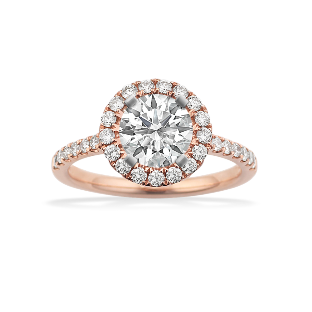 Round Natural Diamond Halo Engagement Ring in 14k Rose Gold