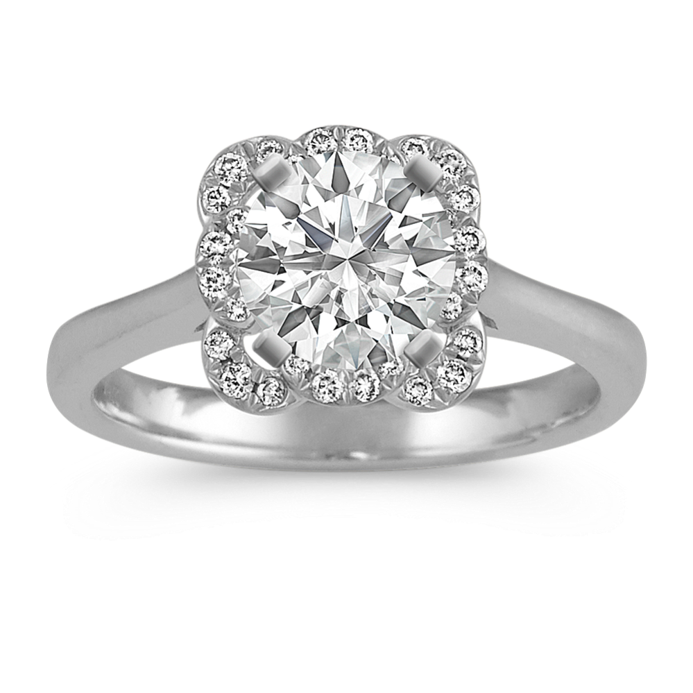 Petal Halo Diamond Engagement Ring in 14k White Gold