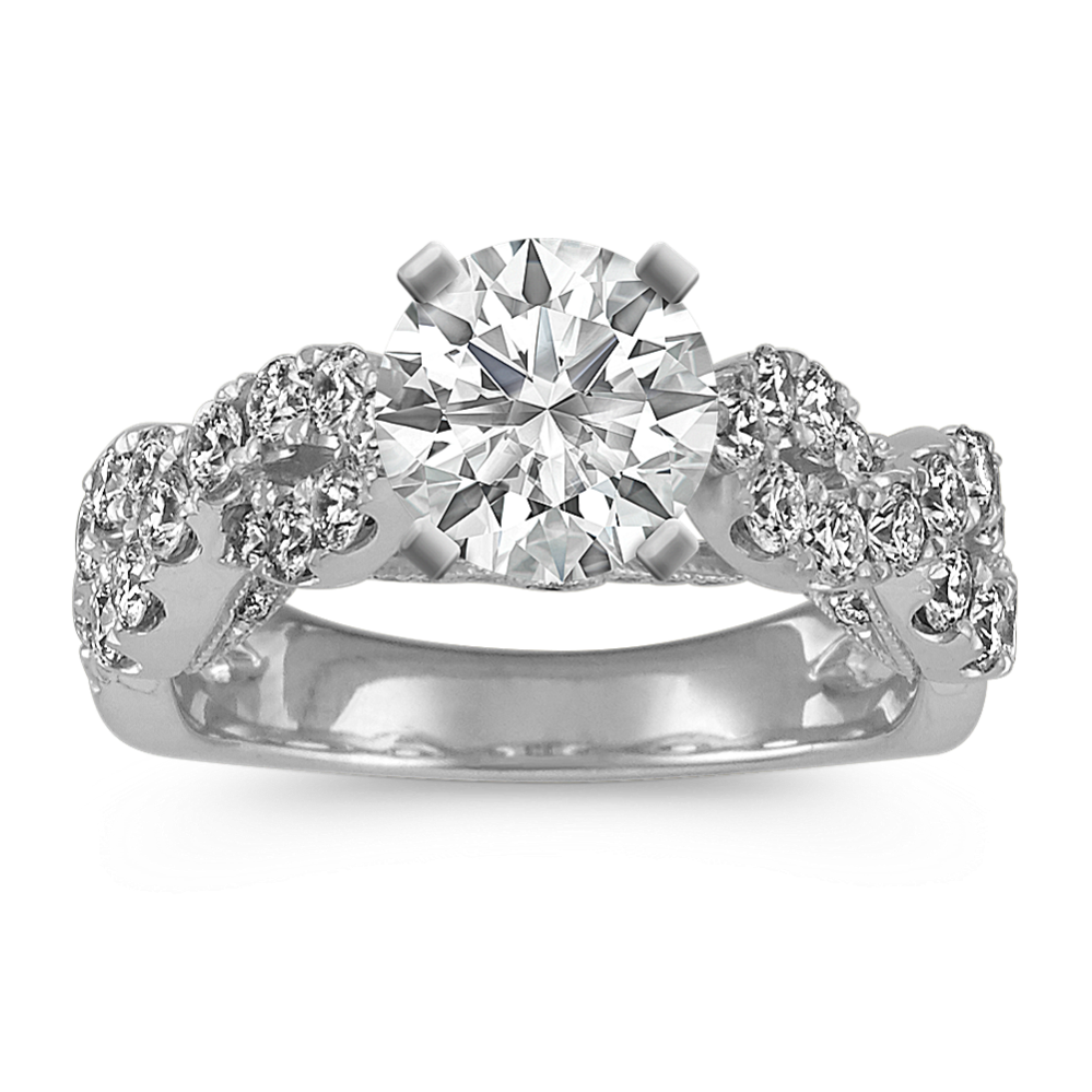 Round Diamond Cathedral Infinity Engagement Ring in 14k White Gold
