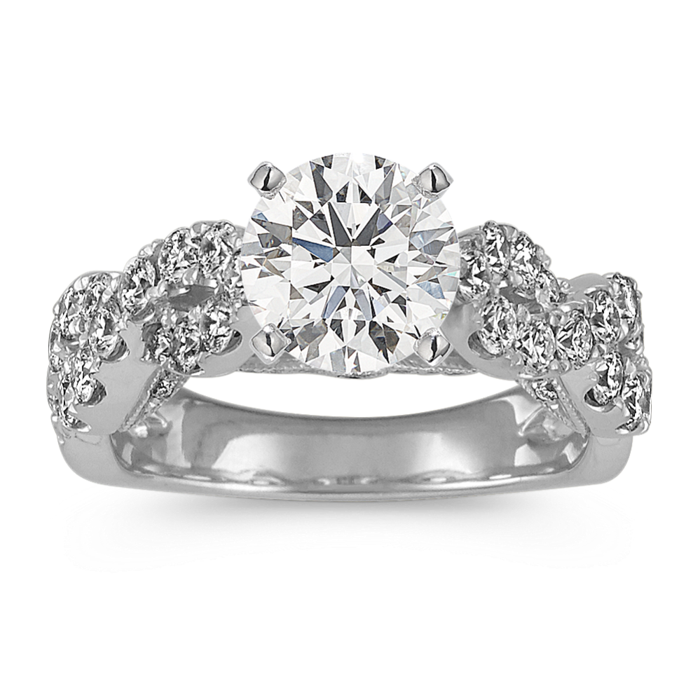 Round Diamond Cathedral Infinity Engagement Ring in 14k White Gold