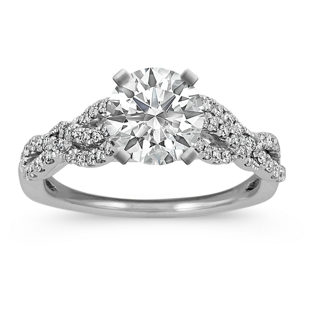 Round Diamond Swirl Cathedral Engagement Ring in 14k White Gold