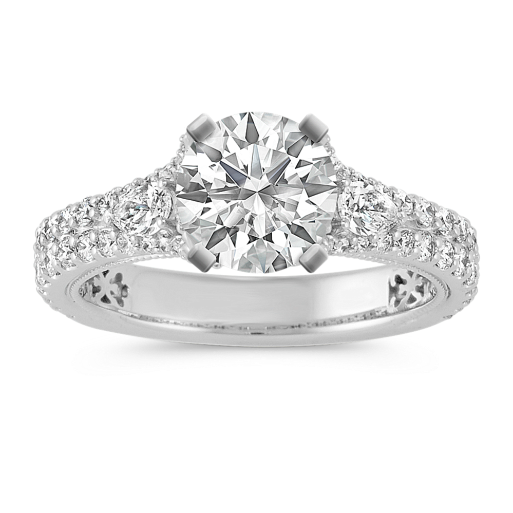 Pear-Shaped and Round Diamond Cathedral Engagement Ring