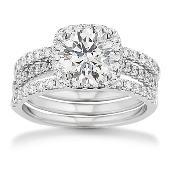 Round Diamond Halo Wedding Set in 14k 