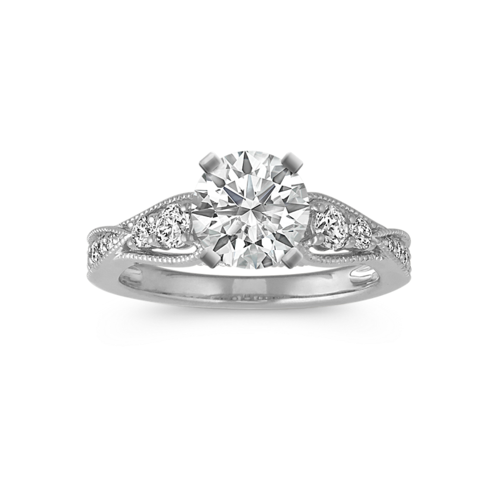 Glory Natural Diamond Engagement Ring with Milgrain Detail in Platinum