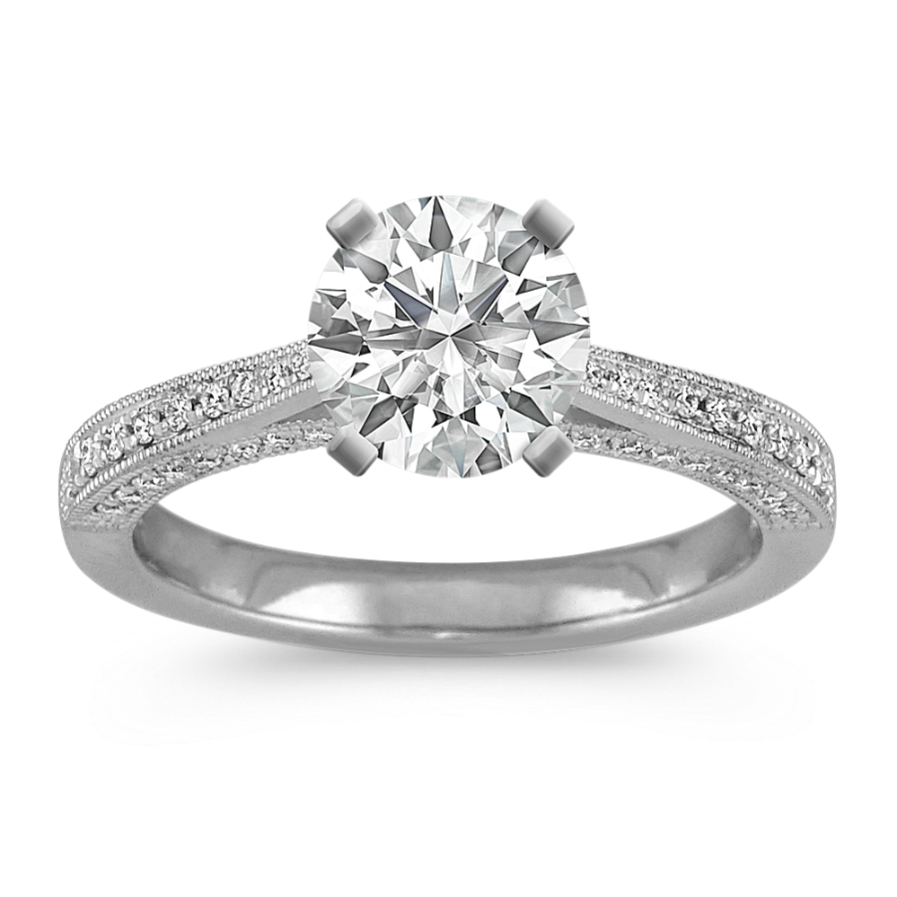 Round Diamond Vintage Cathedral Engagement Ring in Platinum