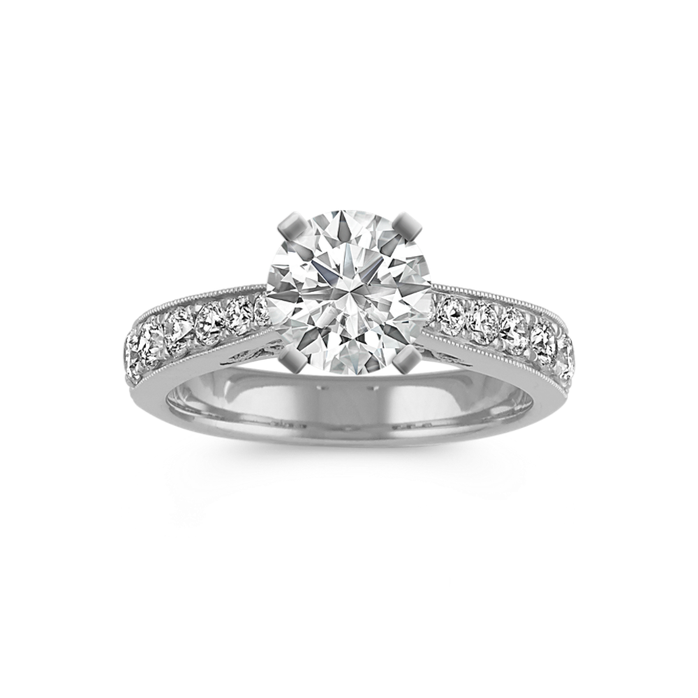 Natural Diamond Cathedral Engagement Ring in 14k White Gold