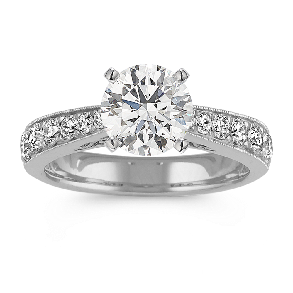 Diamond Cathedral Engagement Ring in 14k White Gold