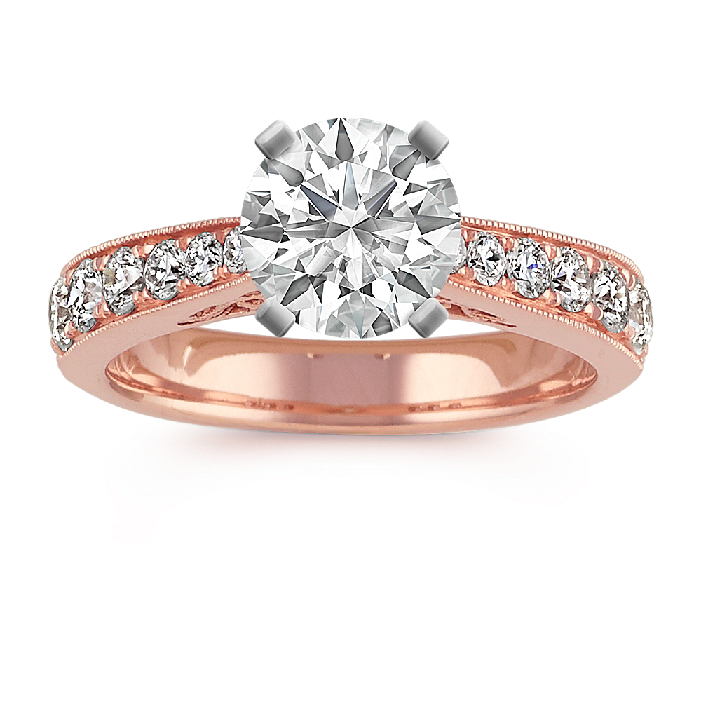 Diamond Cathedral Engagement Ring in 14k Rose Gold