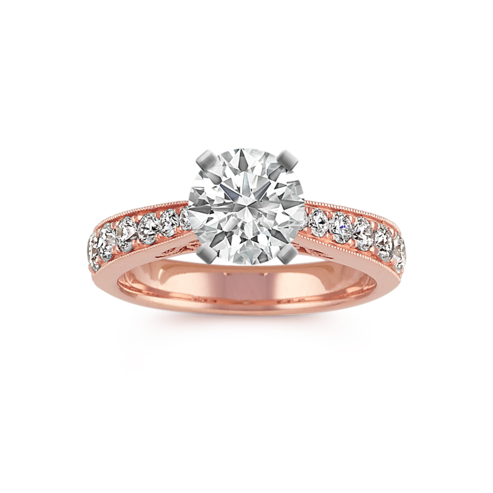 Natural Diamond Cathedral Engagement Ring in 14k Rose Gold