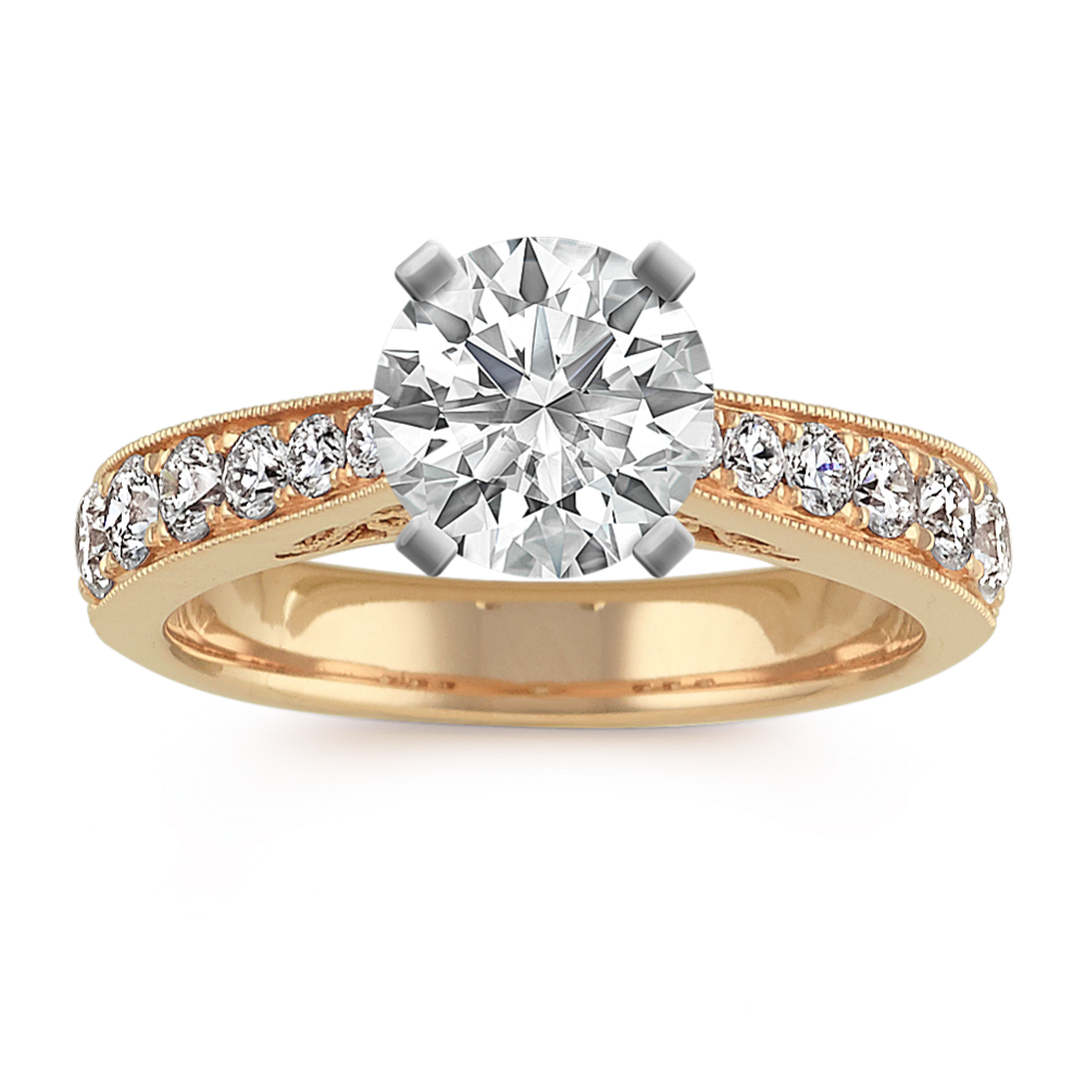 Diamond Cathedral Engagement Ring in 14k Yellow Gold