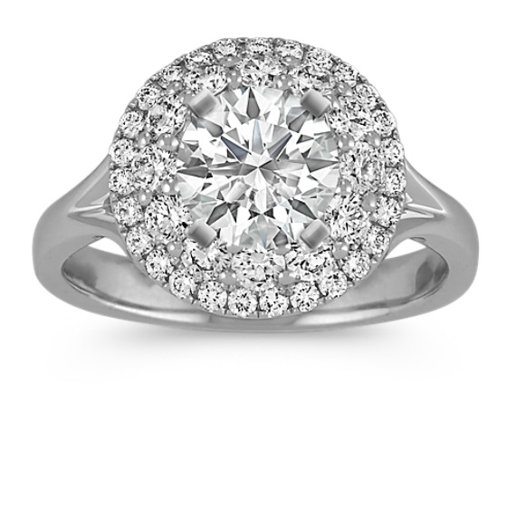 Round Double Halo Engagement Ring in 14k White Gold