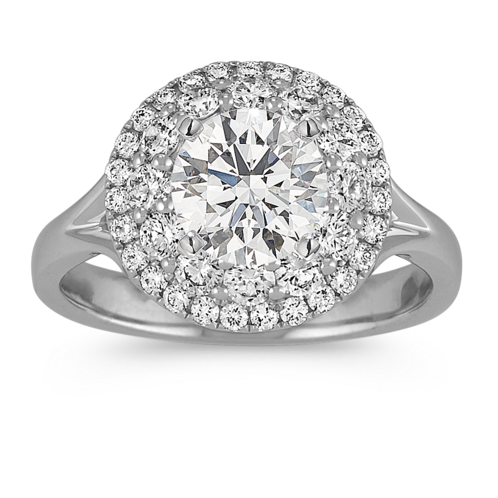 Round Double Halo Engagement Ring in 14k White Gold