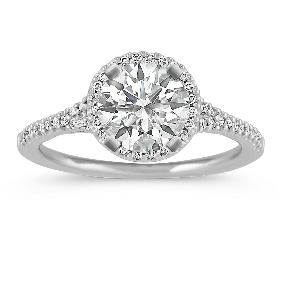 Round Diamond Halo Engagement Ring in 14k White Gold | Shane Co.