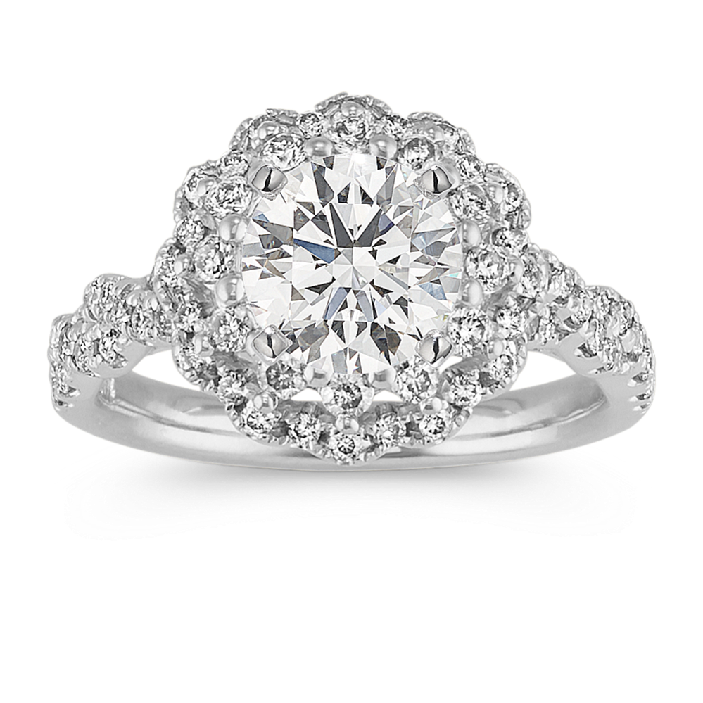 Lace Double Halo Infinity Engagement Ring in 14k White Gold