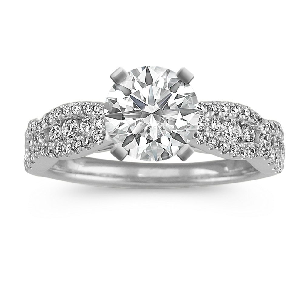 Cathedral Diamond Engagement Ring with Pave-Set Diamonds