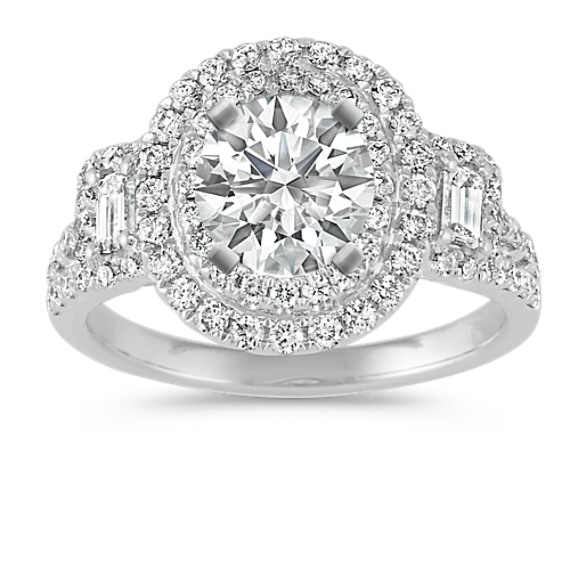 Double Oval Halo Engagement Ring with Emerald Cut and Round Diamonds