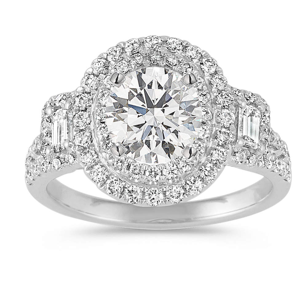 Double Oval Halo Engagement Ring with Emerald Cut and Round Diamonds
