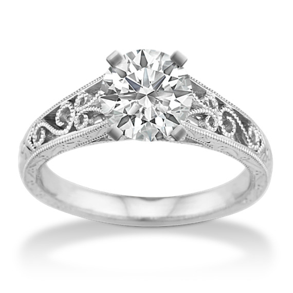 June Milgrain Vintage 14k White Gold Engagement Ring