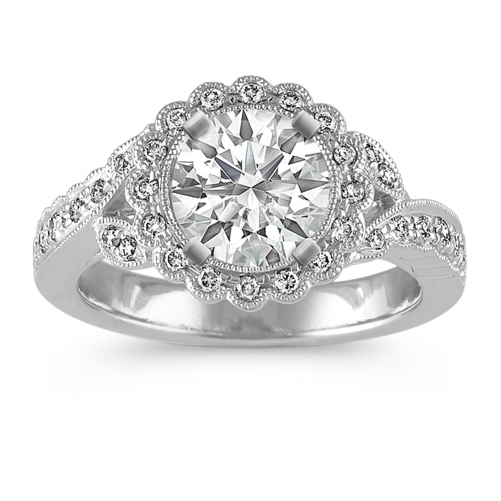 Vintage Round Halo Diamond Engagement Ring