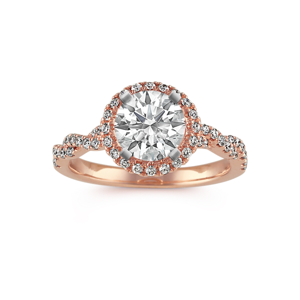Lace Halo Twist Natural Diamond Engagement Ring in 14k Rose Gold