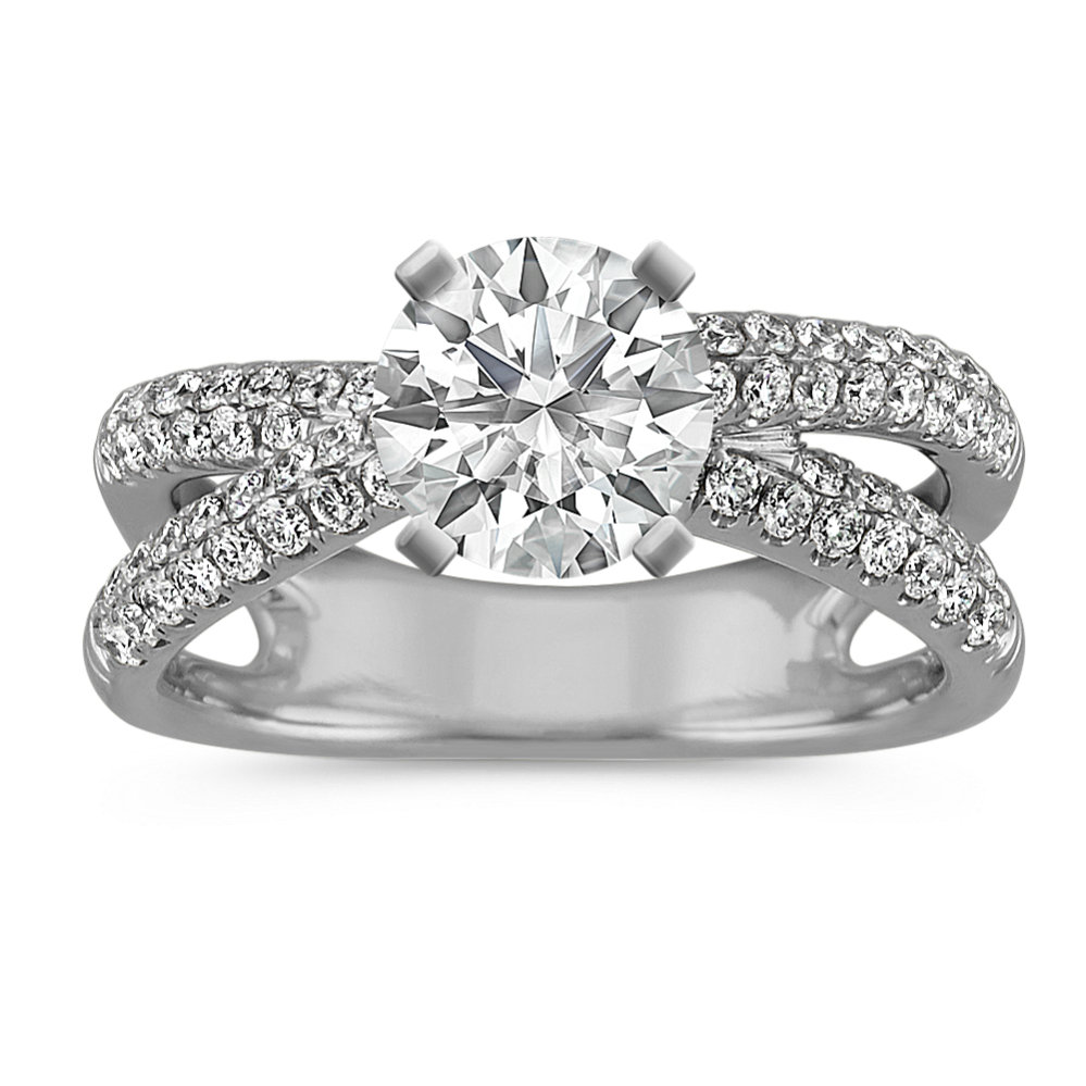 Contemporary Round Diamond Engagement Ring in 14k White Gold
