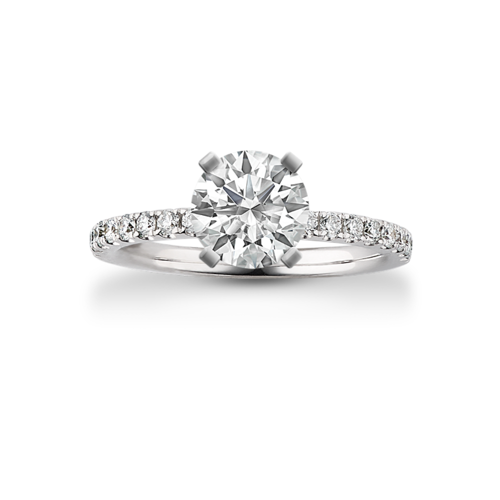 Harper Natural Diamond Engagement Ring with Pave Setting in 14k White Gold (Sz 4)