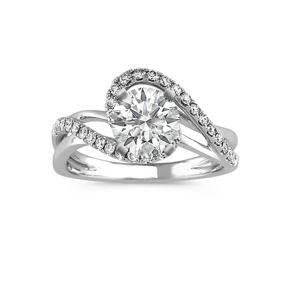 Swirl Natural Diamond Engagement Ring in 14k White Gold