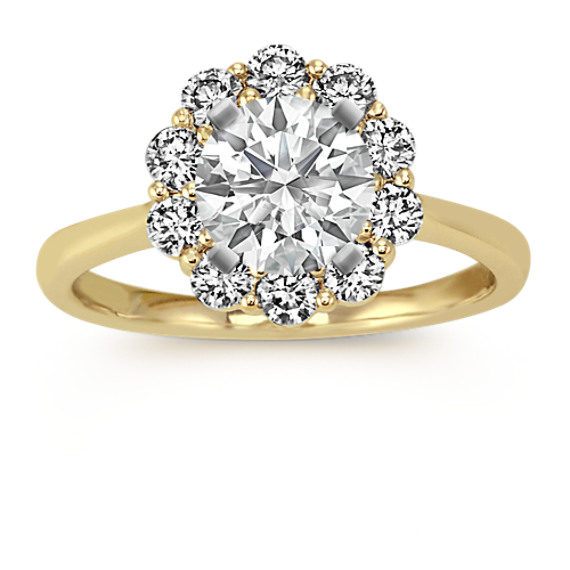 Diamond Halo Engagement Ring in 14k Yellow Gold