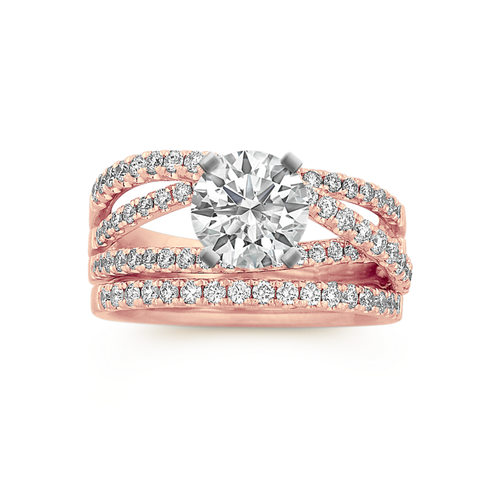 Natural Diamond Crossover Wedding Set in 14k Rose Gold