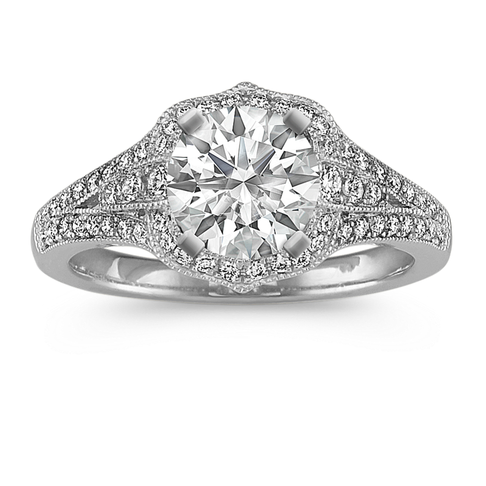 Vintage Diamond Halo Engagement Ring in Platinum