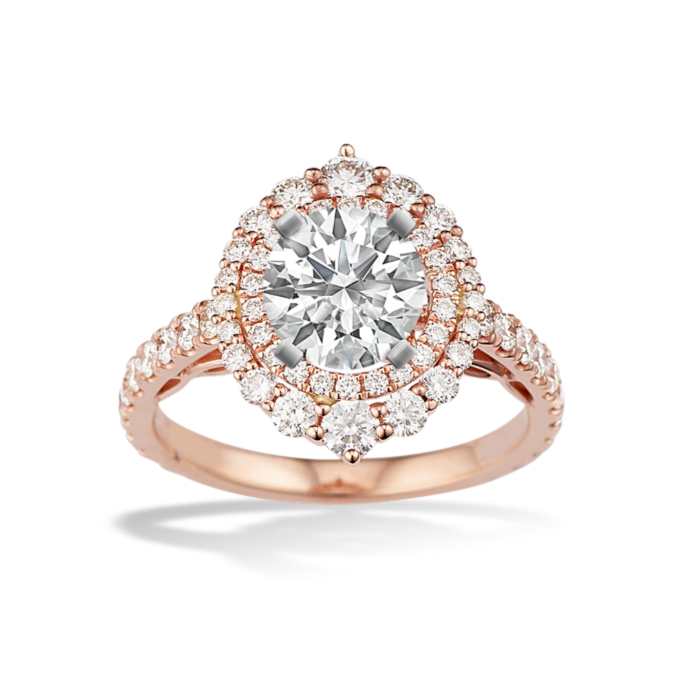 Opulence Double Halo Natural Diamond Engagement Ring in 14k Rose Gold