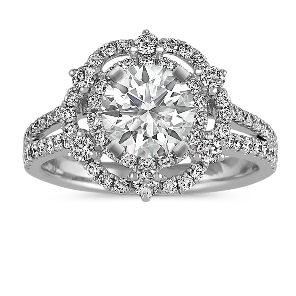 Double halo split shank engagement ring shop
