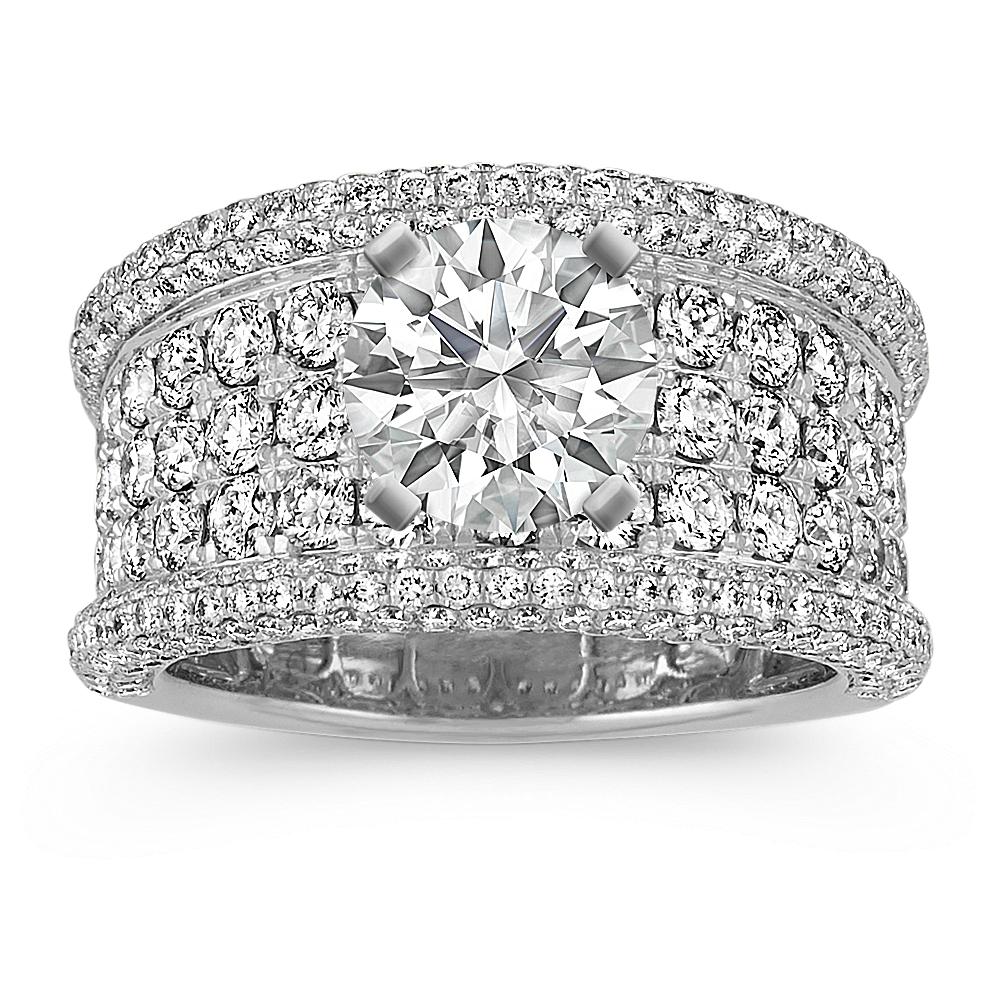 Pave-Set Round Diamond Engagement Ring