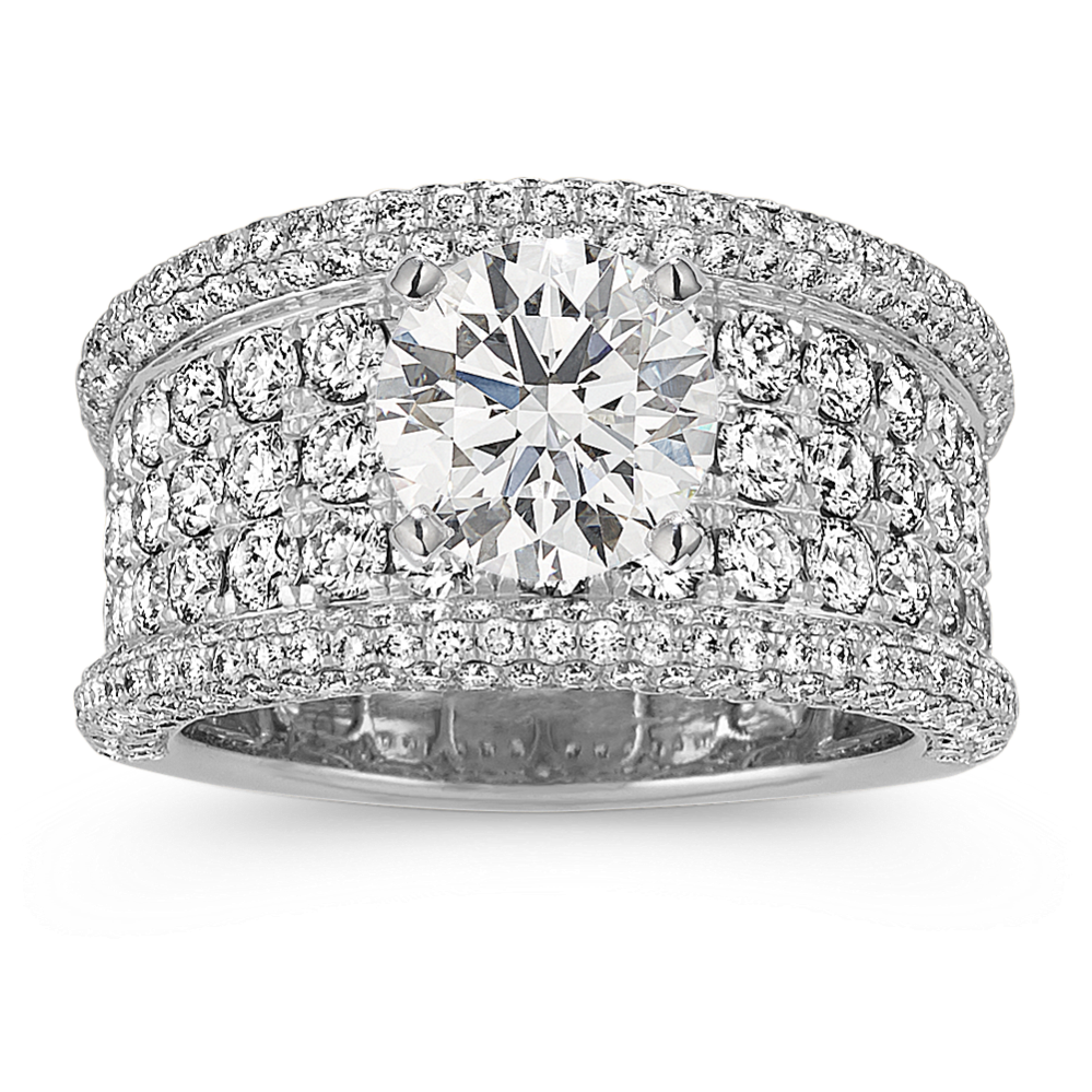 Pave-Set Round Diamond Engagement Ring