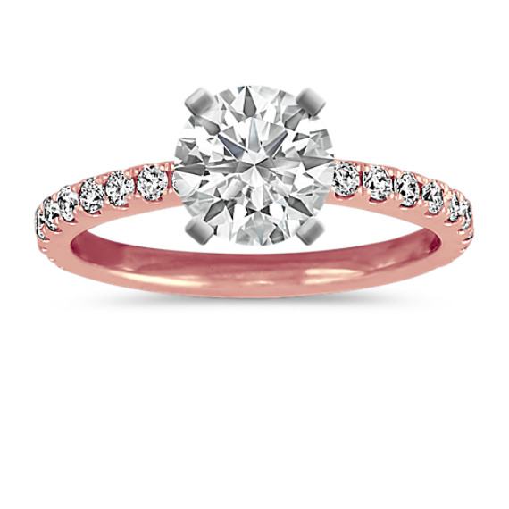Pave-Set Diamond Engagement Ring in 14k Rose Gold with Brilliant Round Diamond