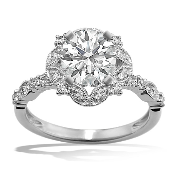 Vintage Diamond Halo Engagement Ring for 1.00 Carat Stone with Brilliant Round Diamond