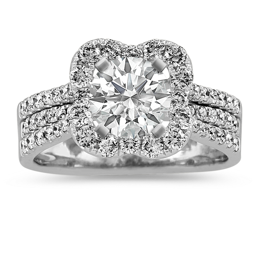 Pave-Set Diamond Halo Engagement Ring