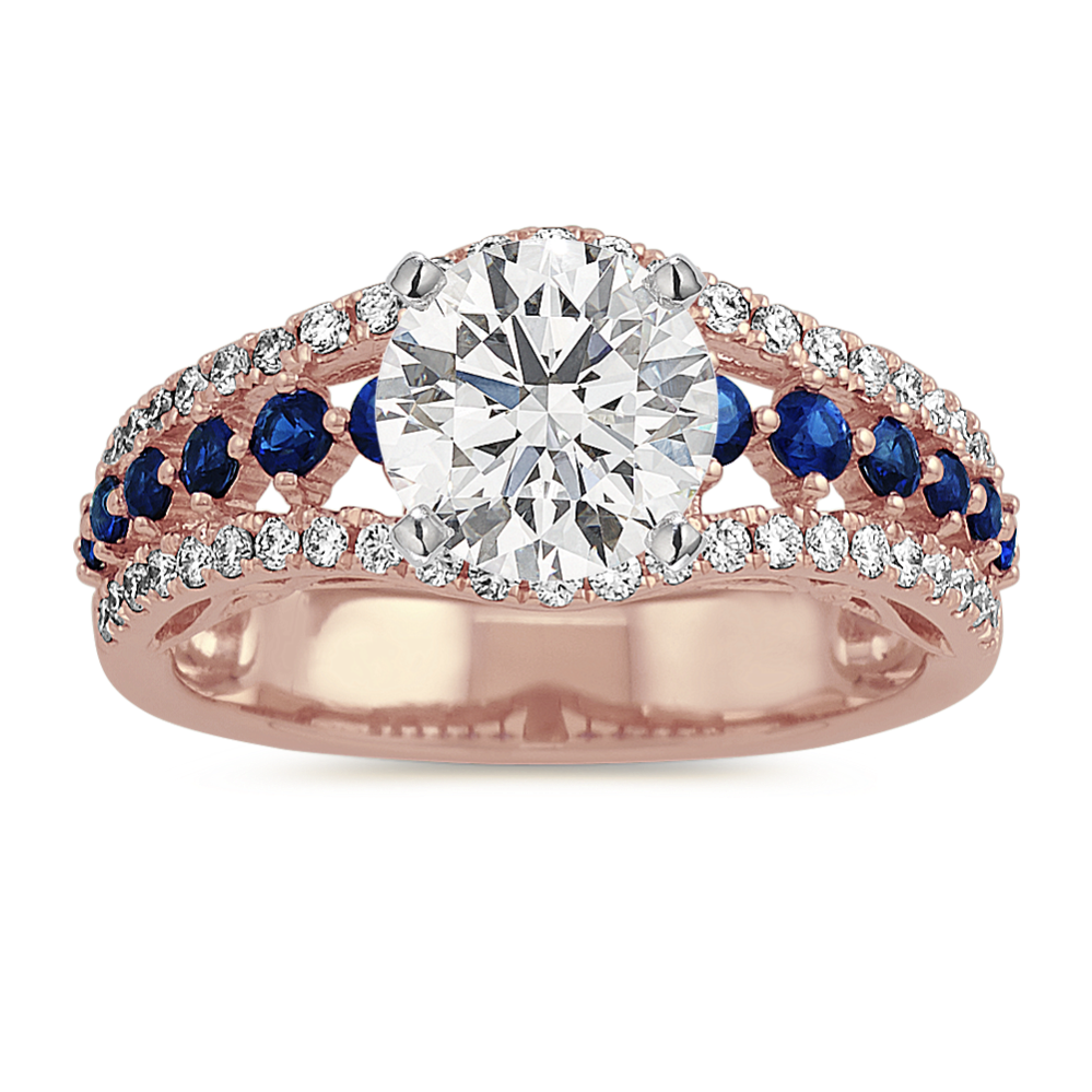 Traditional Blue Sapphire and Diamond Engagement Ring