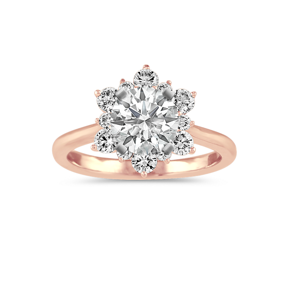 Natural Diamond Star Halo Engagement Ring in 14k Rose Gold