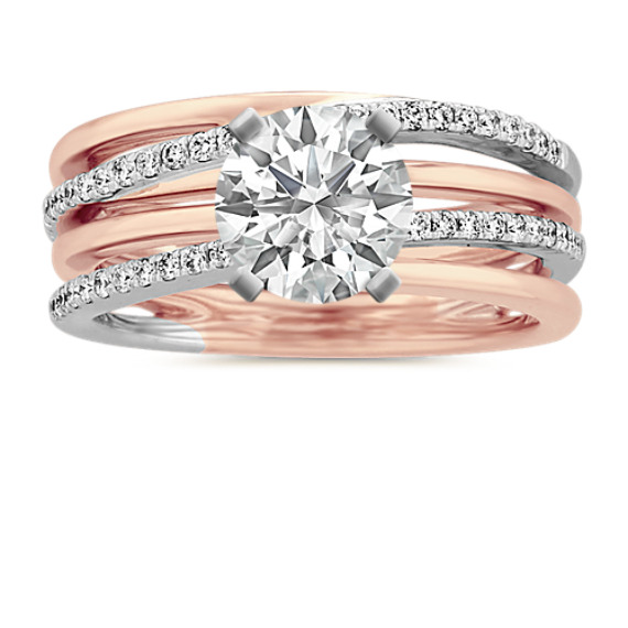 Swirl Diamond Engagement Ring in 14k White and Rose Gold with Brilliant Round Diamond