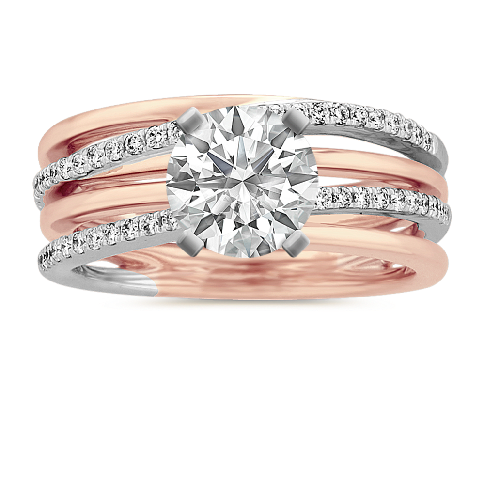 0.9 ct. Natural Diamond Engagement Ring in White and Rose Gold