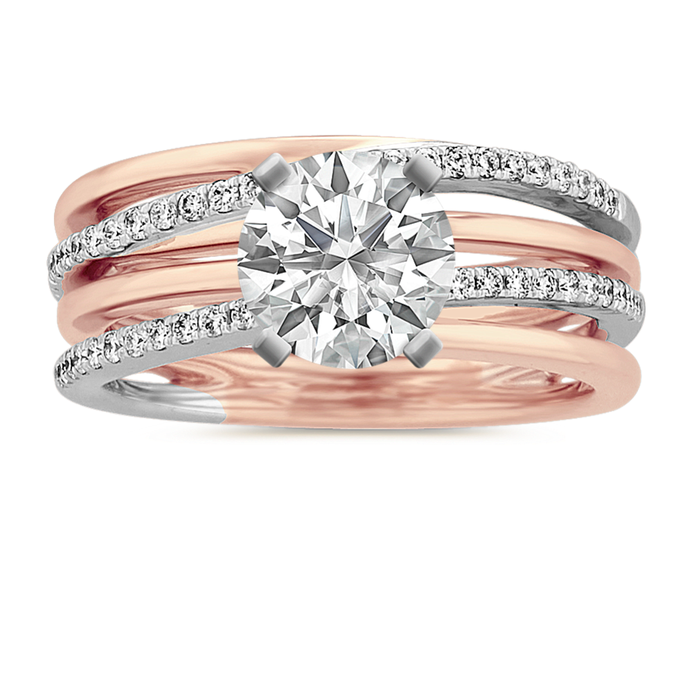 Swirl Diamond Engagement Ring in 14k White and Rose Gold