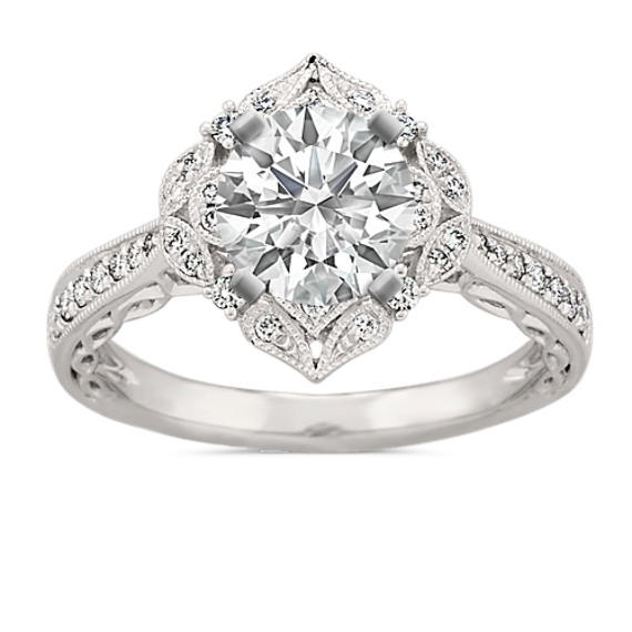 Vintage Diamond Halo Engagement Ring with Brilliant Round Diamond