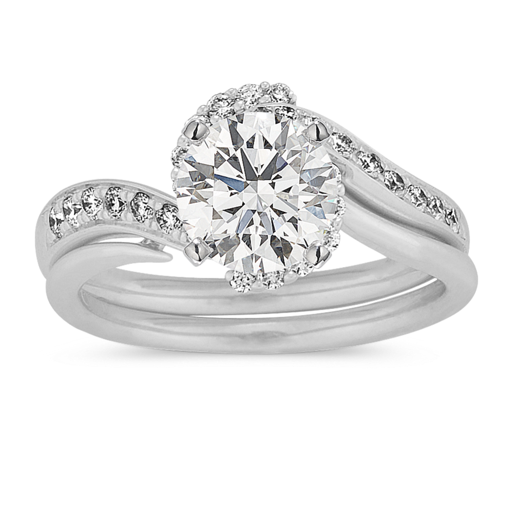 Diamond Swirl Wedding Set in 14k White Gold