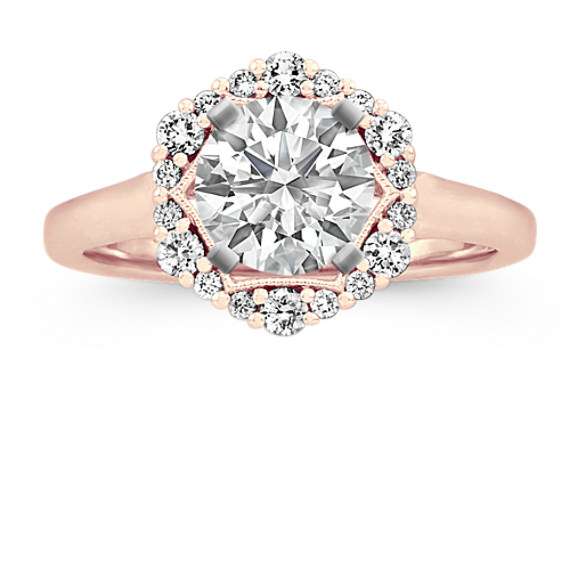 Hexagon Natural Diamond Halo Engagement Ring