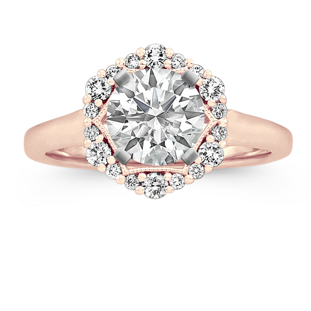 Hexagon Diamond Halo Engagement Ring