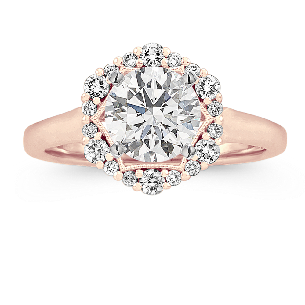 Hexagon Diamond Halo Engagement Ring